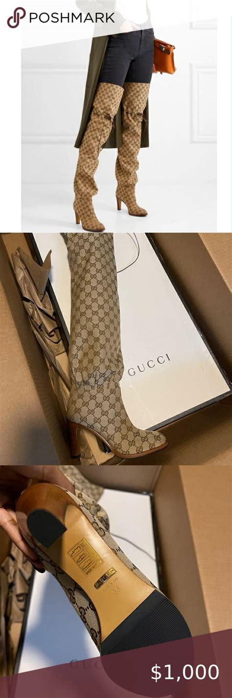 gucci black and tan boot fur|gucci monogram thigh high boots.